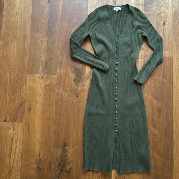 NEW / L’AGENCE Button Duster Midi Sweater Dress Long Cardigan / Olive Green XS - Picture 4 of 11